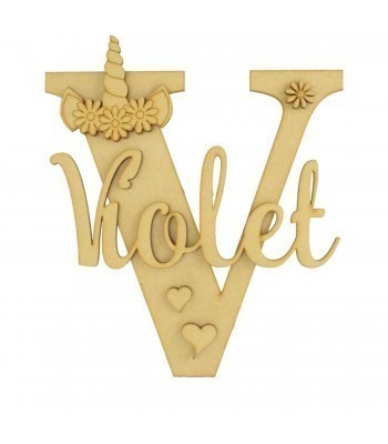 Laser Cut Personalised 3D Letter With Name & Shapes - Unicorn Themed